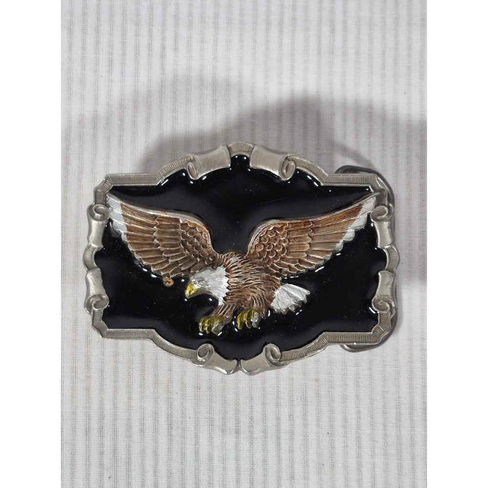 Vtg 1997 Great American GAP Solid Fine Pewter Bald Eagle Enamel Belt Buckle 1243